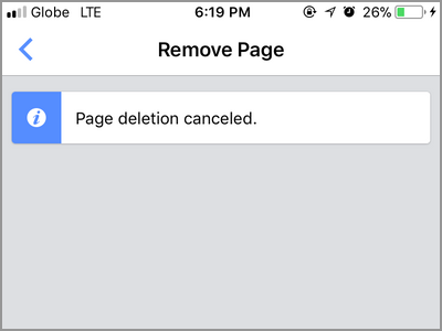 Facebook Manager Cancel Page Deletion Cancelled