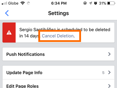 Facebook Manager Cancel Page Deletion
