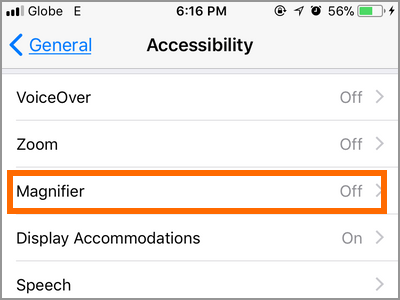 iPhone Settings Accessibility Magnifier