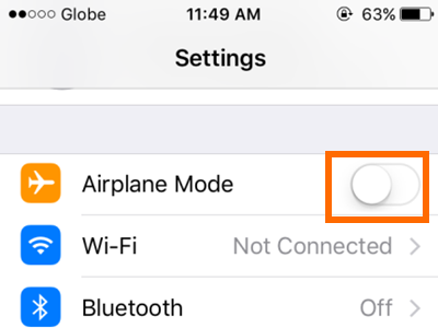 iPhone Settings Airplane Mode