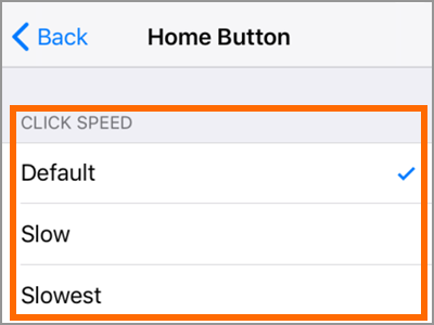 iPhone Settings General Accessibility Home button Click Speed