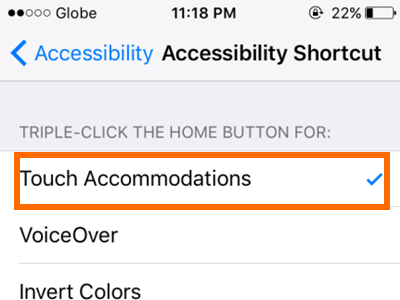 iPhone Settings General Accessibility Shortcut Touch Accommodations