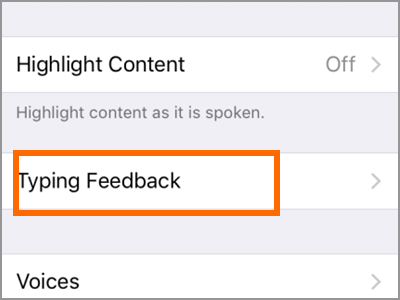 iPhone Settings General Accessibility Speech Typing Feedback