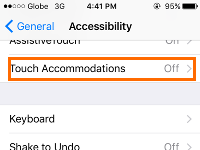 iPhone Settings General Accessibility Touch Accommodations
