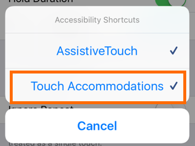 iPhone Settings General Accessibility Touch on Accessibility Shortcut