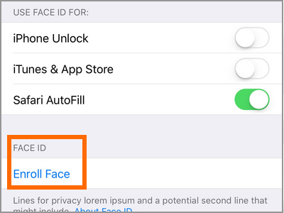 iPhone X Face ID and Passcode Setup Face ID or Enroll Face ID