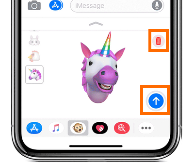 iPhone X Message App Animoji Send and Delete Buttons