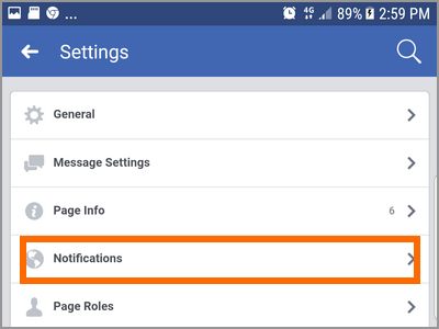 Android Facebook Settings Pages Choose Page More options Edit Settings Notifications
