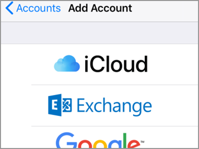 iPhone Settings Accounts and password Add Account Choose Account