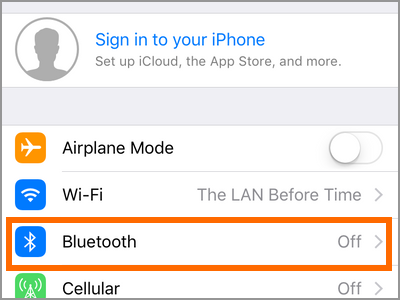 iPhone Settings Bluetooth Menu