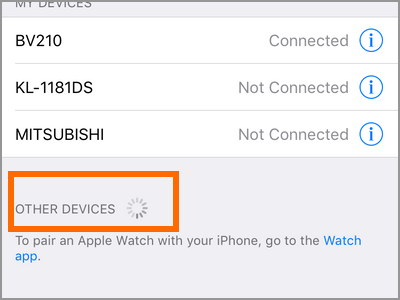iPhone Settings Bluetooth Scanning