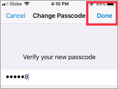 iPhone Settings Touch ID & Passcode Change Passcode Options Custom Code DONE button