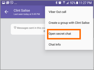 Android Viber Chat Screen Menu Open Secret Chat