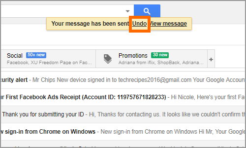 Gmail Message Sent Undo Button