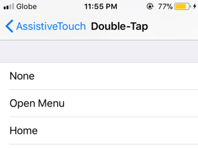 iPhone Assisitive Touch Custom Actions Double Tap options