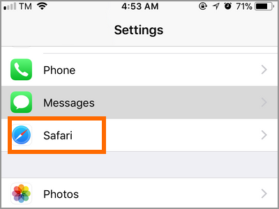 iPhone Home Settings Safari