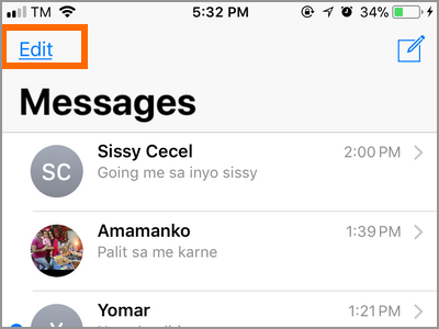 iPhone Messages Edit button