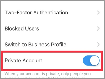 Instagram Profile Settings Private Account Switched ON