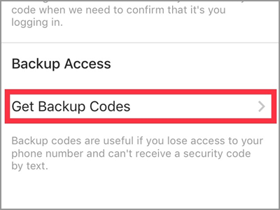 Instagram Settings Two-Factor Get Backup Codes