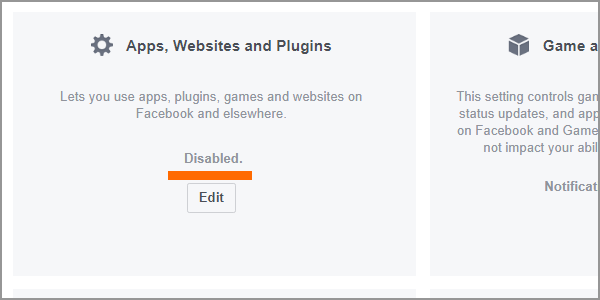 Facebook Web Login Menu Settings Apps Apps Website and Plugins Platform Disabled