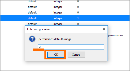 Firefox about config permissions.image integer value change OK