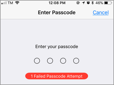iPhone Failed Passcode Attempt