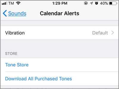 iPhone Settings Sounds Calender Alerts Menu