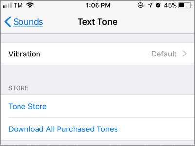 iPhone Settings Sounds Text Tone Menu