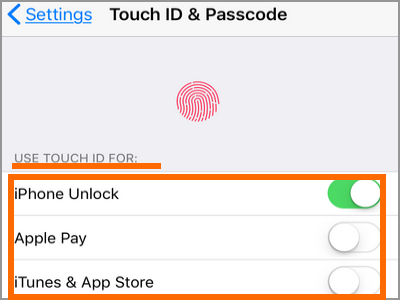iPhone Settings Touch ID and Passcode Use Touch ID For