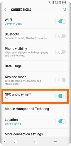 S9 Settings Connections NFC and Payment
