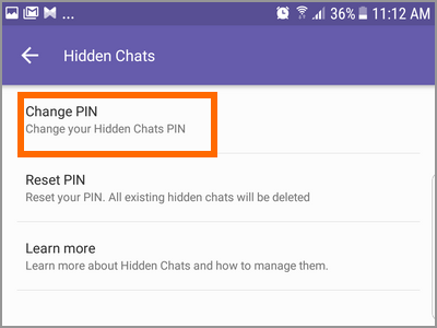 Viber More Settings Privacy Hidden Chats Change PIN