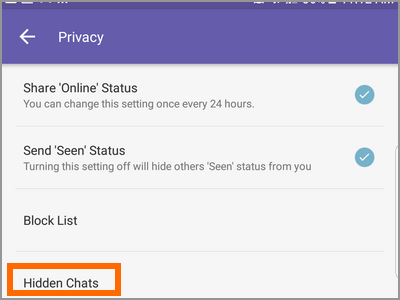 Viber More Settings Privacy Hidden Chats