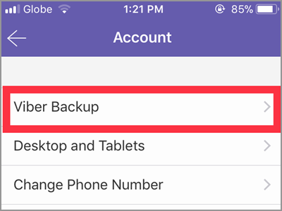 Viber Settings Account Backup