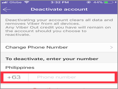 Viber more button Settings Device account Enter number