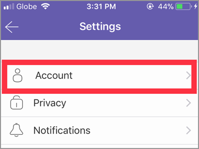 Viber more button Settings account