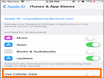 iPhone Settings Apple ID Itunes and App Store Use Cellular Data
