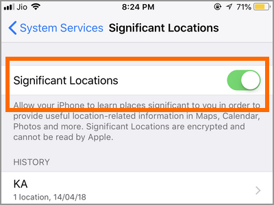 iPhone Settings Significant Location
