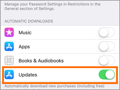 iPhone Settings iTunes and App Store Updates