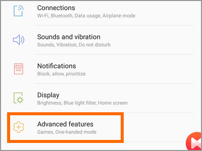 Android Settings Advanced Features Menu