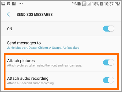 Android Settings Advanced Features Send SOS Messages Options