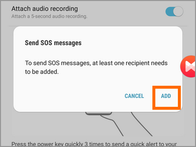 Android Settings Advanced Features Send SOS Messages Switch Terms Add