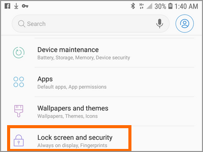 Android Settings Lock Screen And Security Menu