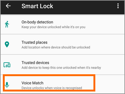 Android Settings Lock Screen And Security Smart Lock Voice Match Menu