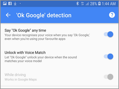 Android Settings Lock Screen And Security Smart Lock Voice Match OK Google Page