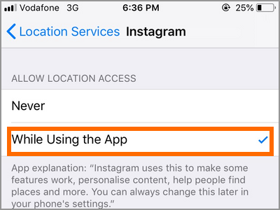 iPhone Settings Privacy Location Services Service While Using App