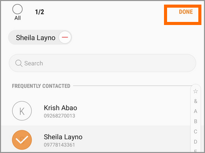 Android Settings Advanced Features Send SOS Messages To Add Select from Contacts Select Done