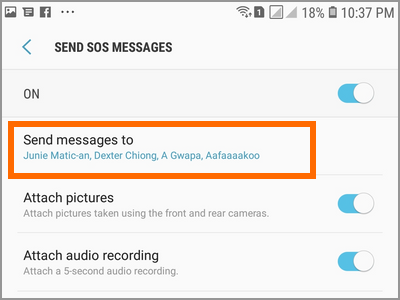 Android Settings Advanced Features Send SOS Messages To