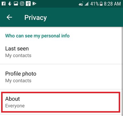 Hide About You On WhatsApp