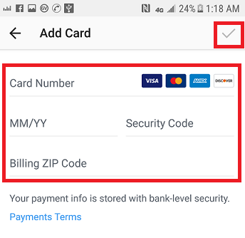 add payment method on Instagram