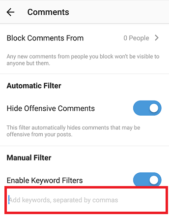 How To Use Manual Keyword Filter On Instagram